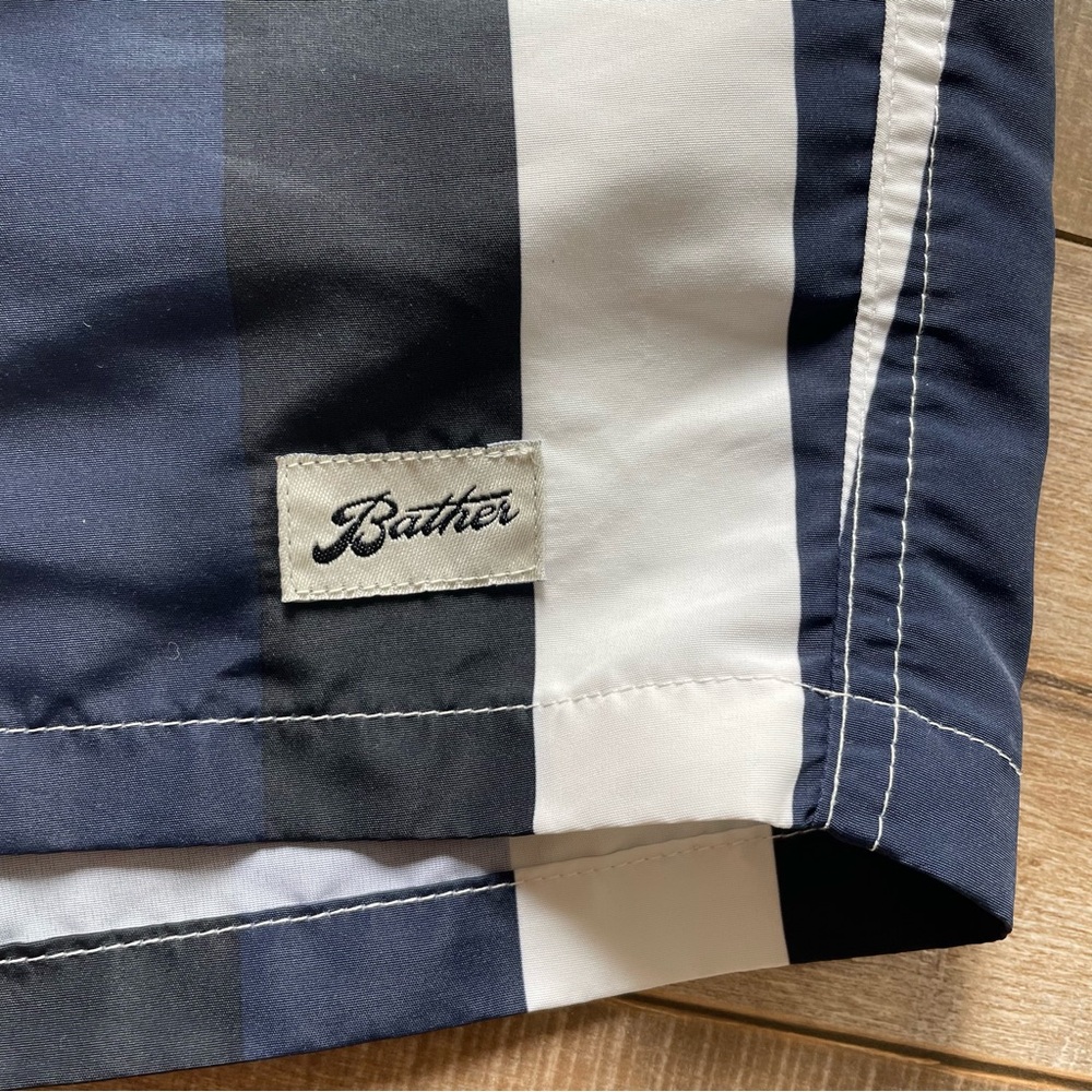 Bather men’s blue black white retro style striped swim trunks mesh lined, size M - Picture 5 of 13